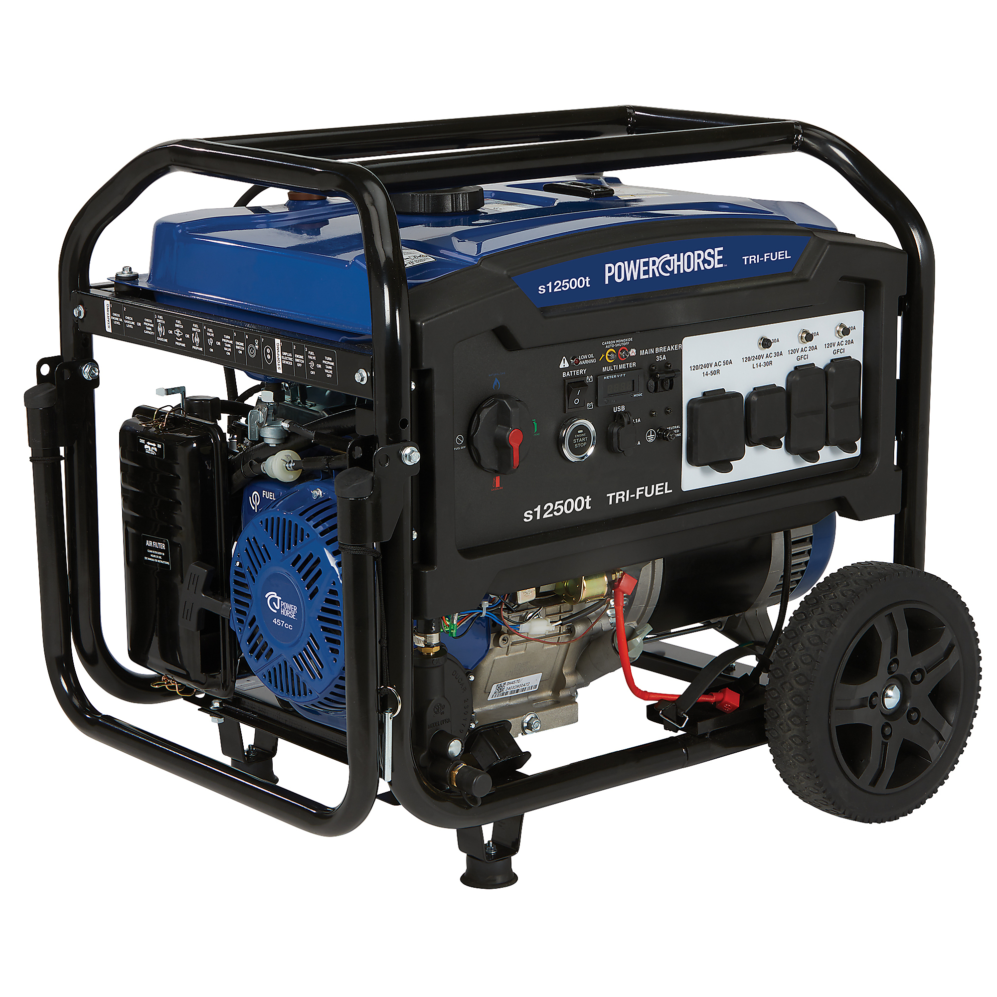Powerhorse Portable Tri-Fuel Generator with Electric Start, 12,500 Watts