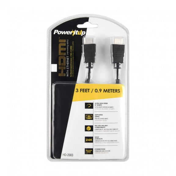 Poweritup HD-2003 3 ft. V2.0 HDMI Cable with Ethern
