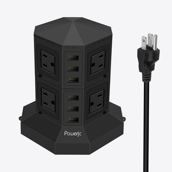 Powerjc Power Strip USB Surge Protector Tower 8 AC Outlets with 6 USB Ports Chargers 78.7 Inch Long Extension Cord Indoor White