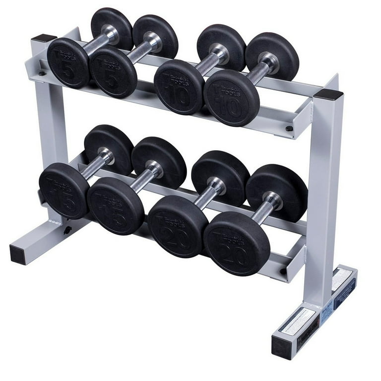 Powerline PDR282X DP100 Dumbbell Rack with 5 20 lbs Premium Rubber Dumbbell Set