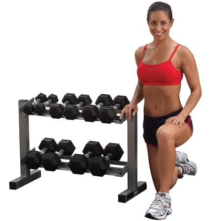 Powerline - PDR282X-DR150 Dumbbell Rack with 5-25 lbs Rubber Dumbbell Set