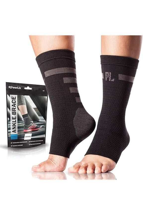 Ankle Brace Compression Socks Support for Swelling, Sprain, Plantar Fasciitis, Black Stripes, Med, Unisex, 1 Pair