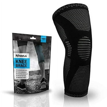 Powerlix Knee Compression Sleeve, Brace for Men & Women - Knee Support for Sports, (Black, Large) for Father's Day Gifts