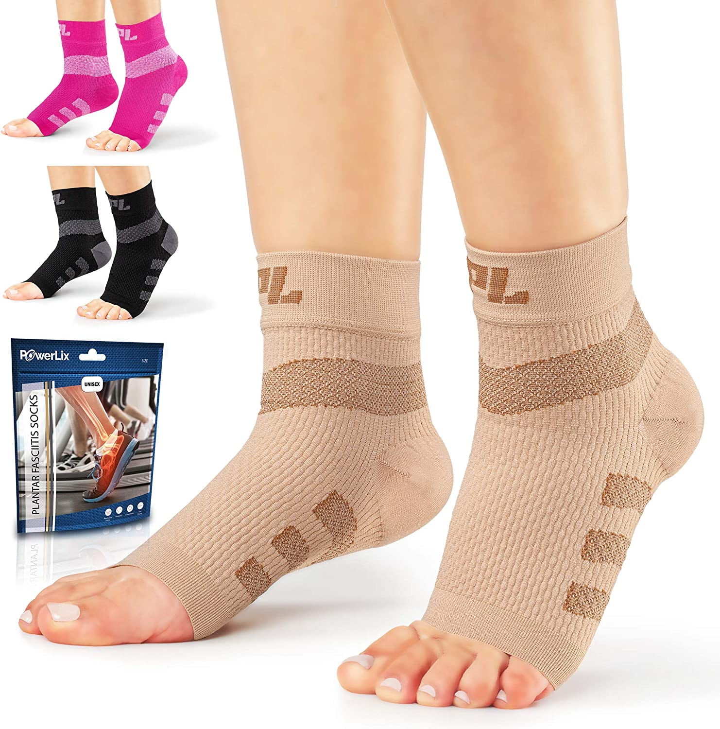 Powerlix Plantar Fasciitis Socks for Neuropathy (Pair) for Women & Men