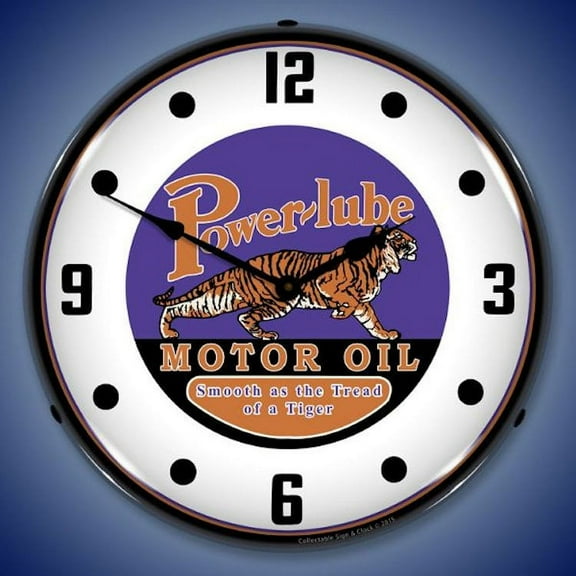 Powerlube Motor Oil Wall Clock, Lighted: Gas / Oil Theme