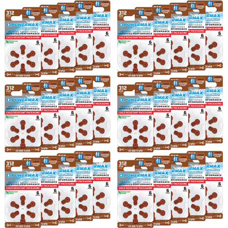 Powermax Size 312 Hearing Aid Batteries, Made in USA, Brown Tab, 192-Count