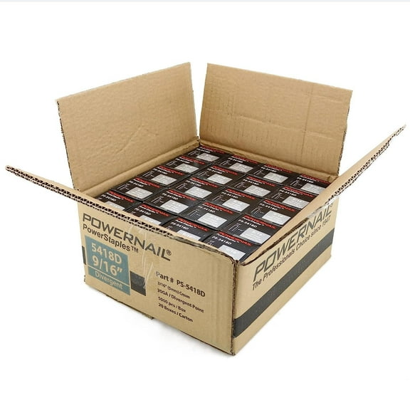 Powernail PS5418D 20 Gauge 3/16 Inch Crown 9/16 Inch Length Divergent Point Staple Case of 20x-5000ct Boxes