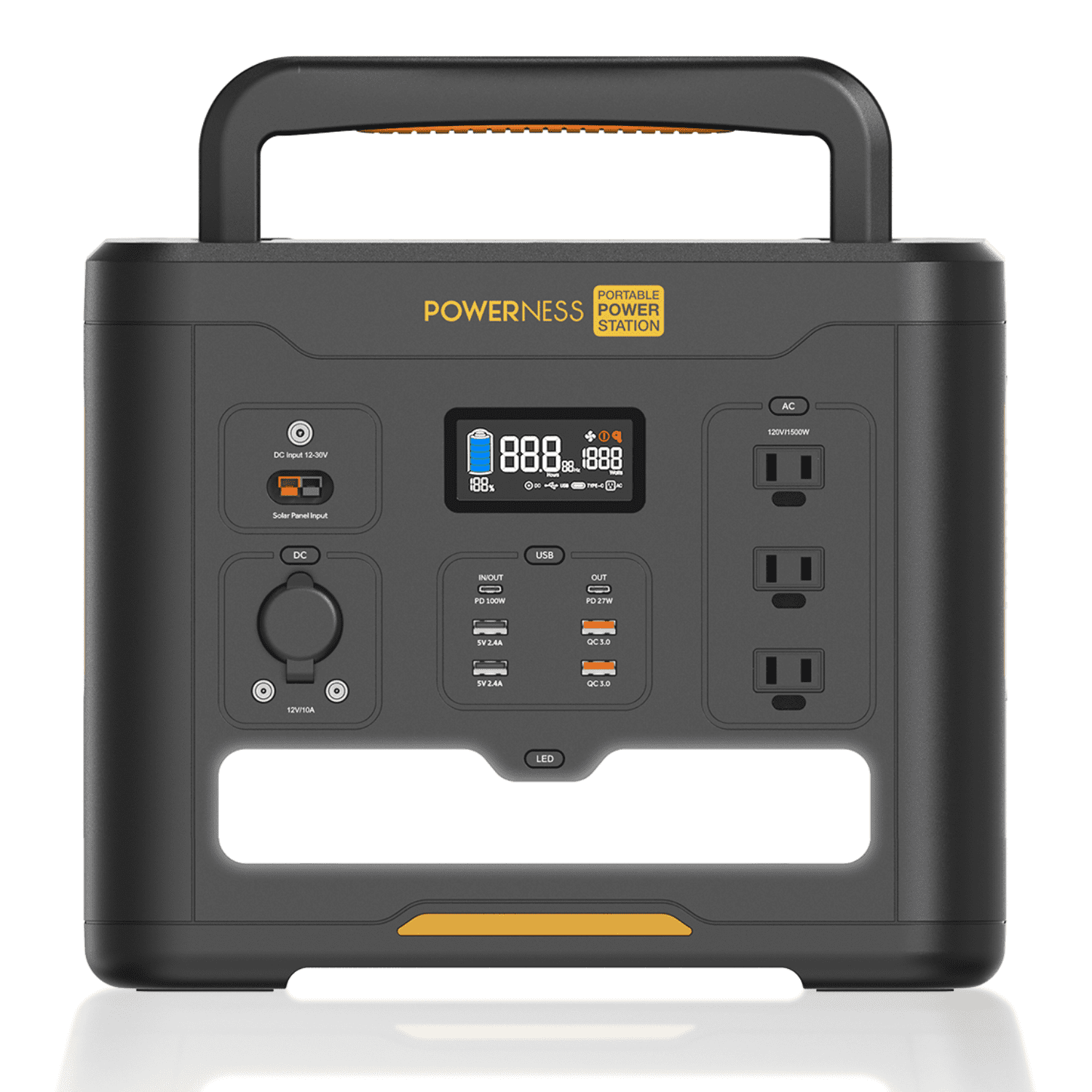Powerness Portable Power Station Hiker U1500, 1536Wh Solar Generator LiFePO4 Battery Powered Generator with 3x1500W AC Outlets (Surge Power 3000W) and PD 100W In/output for Outdoor Camping, Emergency