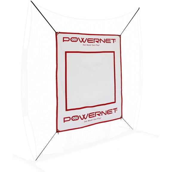 Powernet Power Pad Canvas Baseball & Softball Batting Pitching Backstop, Adjustable Height 46" x 59" Protection Area with Red Strike Zone, Perfect for Batting Cage or on Hitting Net