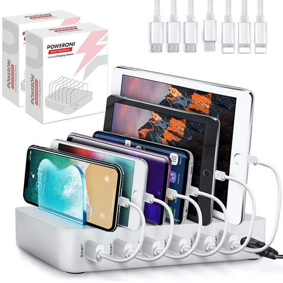 Poweroni USB Charging Dock - 6-Port (2 Pack) - Fast Charging Station for Multiple Devices Apple - Multi Device Charger Station - Compatible with Apple iPad iPhone and Android Cell Phone and Tablet