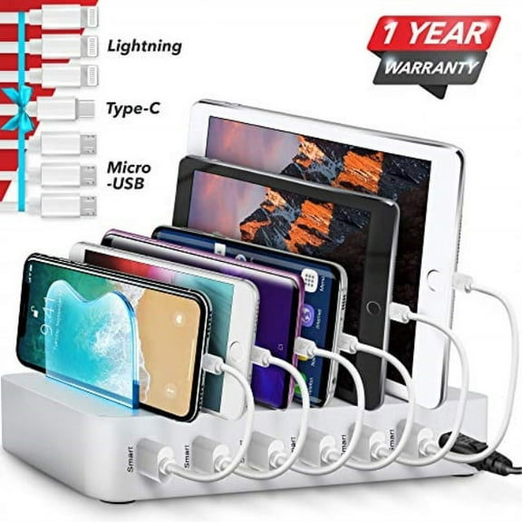 Poweroni USB Charging Dock - 6-Port - Fast Charging Station for Multiple Devices Apple - Multi Device Charger Station - Compatible with Apple iPad iPhone and Android Cell Phone and Tablet