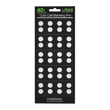 Powerowl 40 Pack LR44 AG13 357 303 SR44 Battery 1.5V Button Cell Batteries