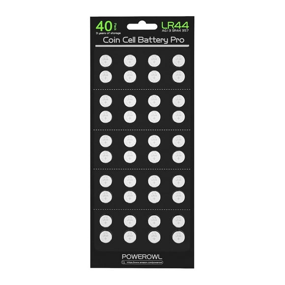 Powerowl 40 Pack LR44 AG13 357 303 SR44 Battery 1.5V Button Cell Batteries