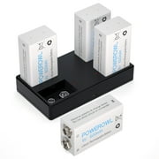 Powerowl 9v rechargeable batteries 4-Pack, 600mAh 9 Volt Battery with 4 Bay Charger
