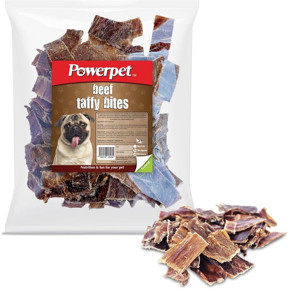 Powerpet Taffy Bites - Low Fat Premium Beef Jerky Treat, 100% Natural Beef Esophagus Dog Chew, Highly Digestible, Clean & Healthy Pet Snack, No Additives, High Protein, Improves Dental Hygiene, 8oz