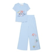 Lilo & Stitch Girls Graphic T-Shirt and Wide Leg Fleece Pant Outfit Set, 2-Piece, Sizes 4-16