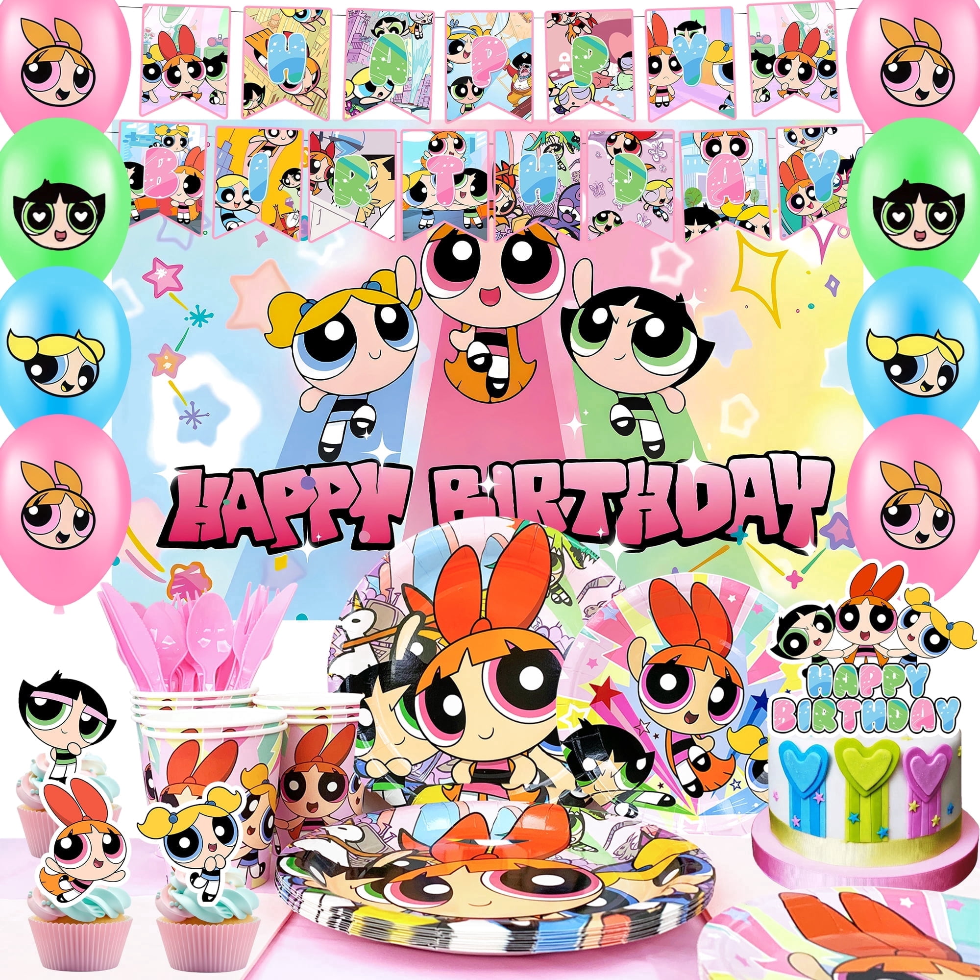 112Pcs Girls Birthday Decorations & Party Tableware Set - Girls Birthday Banner Balloons Plates Napkins etc. Girls Birthday Party Supplies for Kids