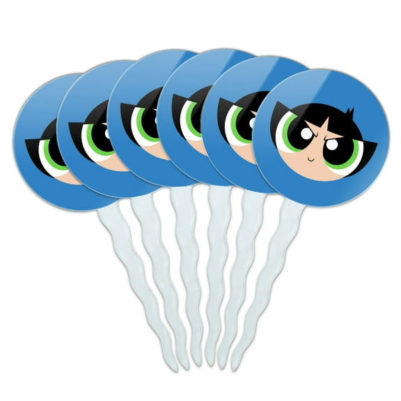 Powerpuff Girls Buttercup Head Cupcake Picks Toppers Decoration Set of 6