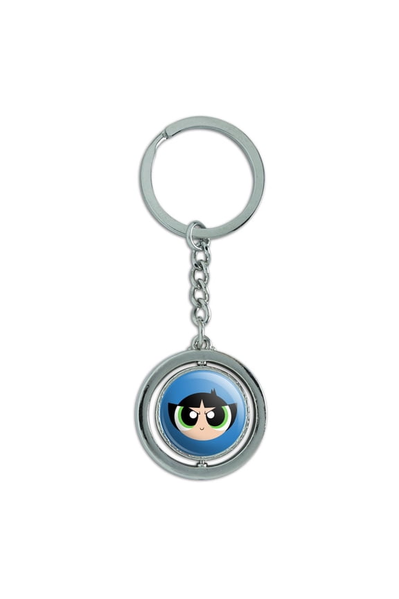 Powerpuff Girls Buttercup Head Keychain Spinning Round Chrome Plated Metal