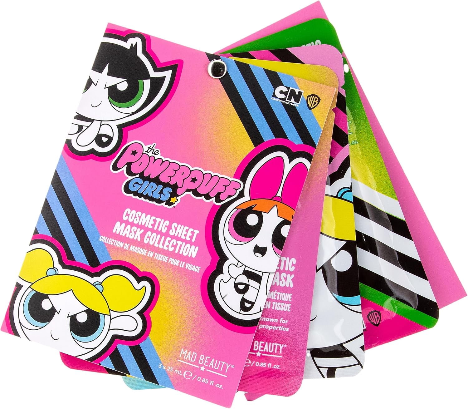 Mad Beauty Powerpuff Girls Girls Face Mask 3pc Set, Raspberry, Passionfruit, Apple Scent, 2.53 fl oz