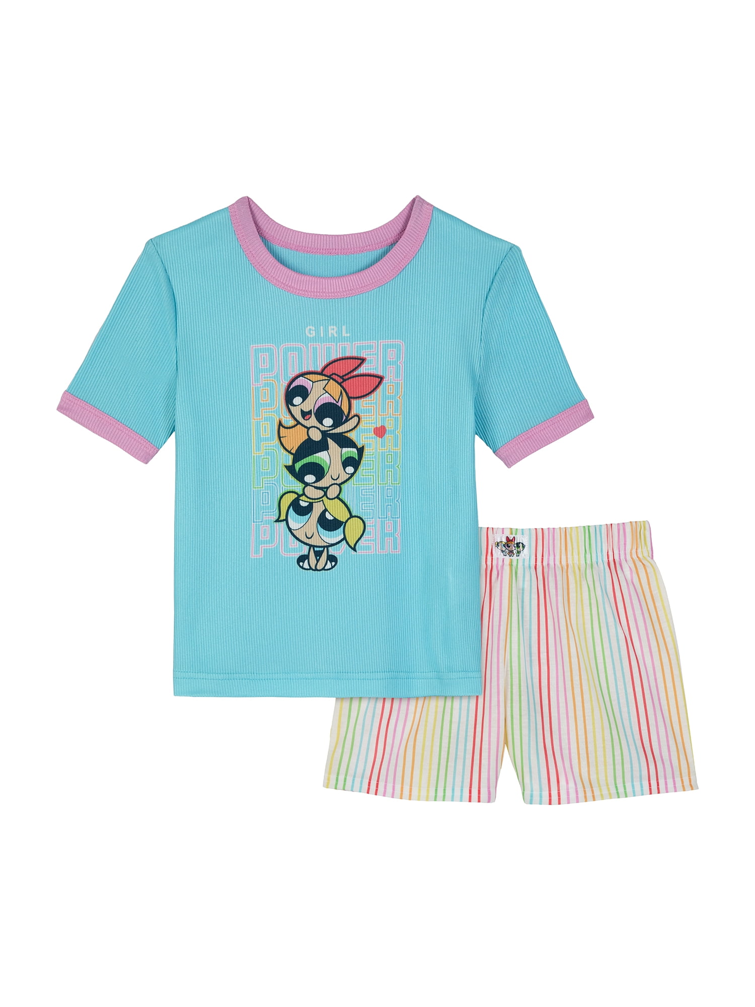 Powerpuff Girls Girls Short Sleeve Snug Fit Sleep Top and Shorts Pajama Set, 2-Piece, Sizes 4-10