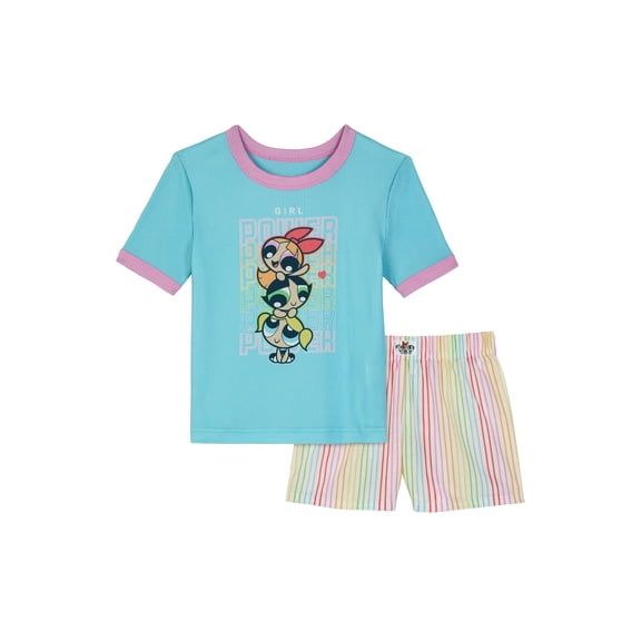 Powerpuff Girls Girls Short Sleeve Snug Fit Sleep Top and Shorts Pajama Set, 2-Piece, Sizes 4-10