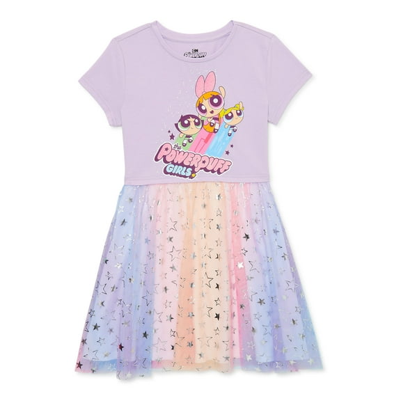 Powerpuff Girls Girls Short Sleeve Tulle Dress, Sizes 4-12