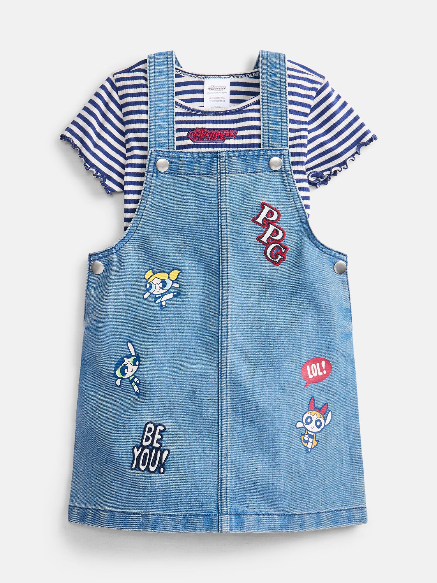 Powerpuff Girls Girls Graphic Ribbed Tee and Denim Jumper Dress Set, 2 Piece, Sizes 4-12