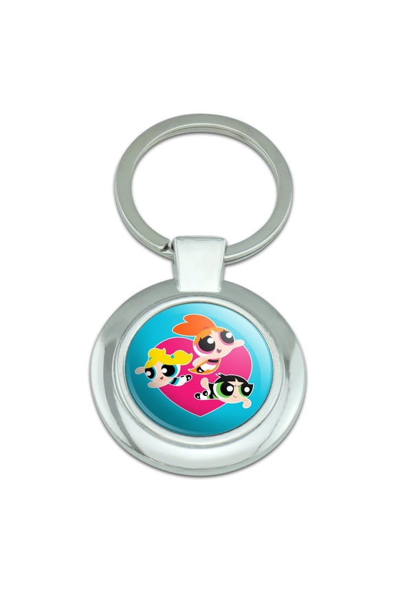 Powerpuff Girls Heart Keychain Classy Round Chrome Plated Metal