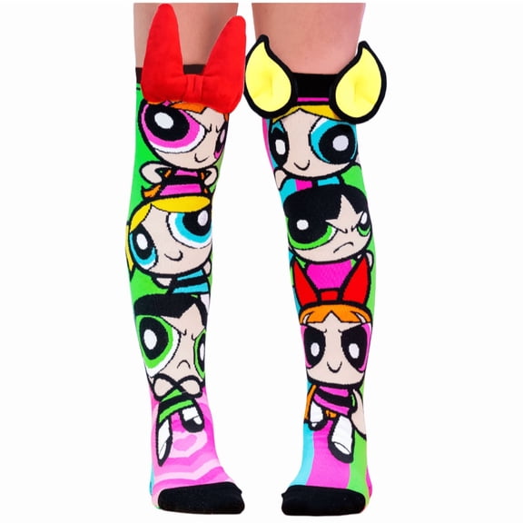 Powerpuff Girls Knee High Socks - Trendy Mismatched 3D AB Cartoon Socks, Fashion Casual Kids Eye-Catching Vibrant Socks, Crazy Socks for Kids