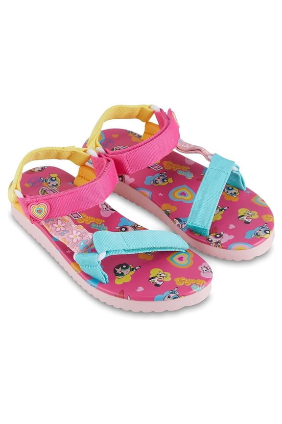 Powerpuff Girls Women's Sandals, Printed Double Strap Slip-on Backstrap Sandals Pink - 9/10
