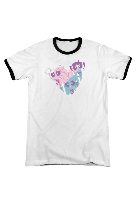 Powerpuff Girls Powerpuff Heart Adult Ringer White/Black