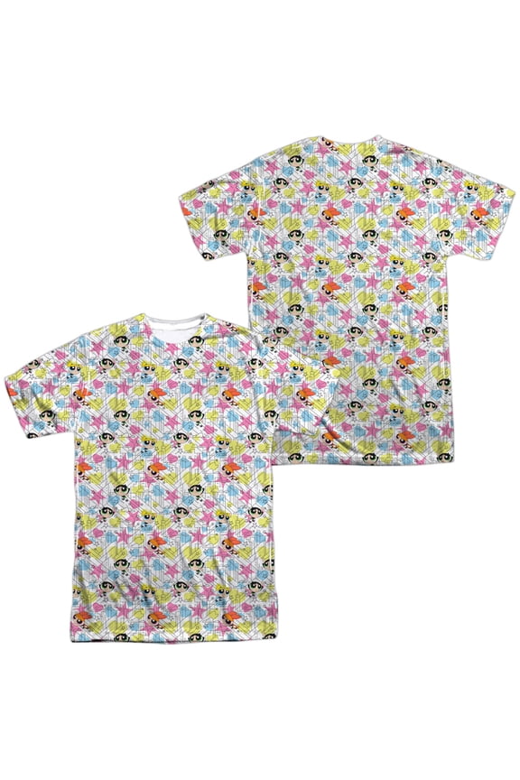 Powerpuff Girls Powerpuff Pattern Unisex Adult Sublimated Costume T Shirt (Front/Back), Medium Multicolor