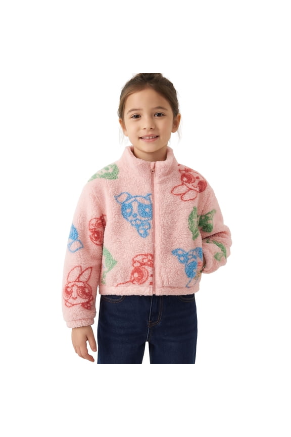 Powerpuff Girls Sherpa Coat Jacket, Fleece Mock Neck Full Zip Coat for Little Girls 4-6X