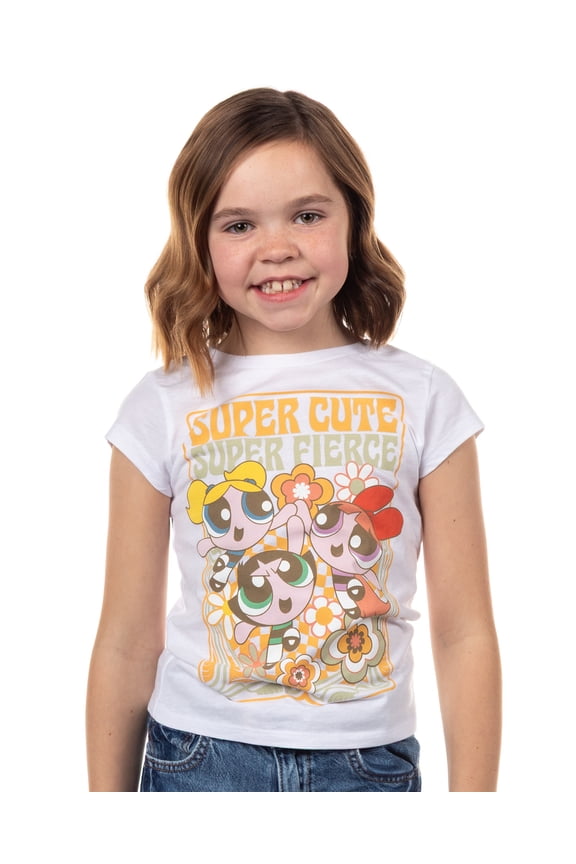 Powerpuff Girls Shirt Girl's Super Cute Fierce Floral Short Sleeve Top