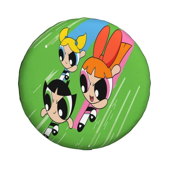 Powerpuff Girls Spare Tire Cover Animal Cute Cartoon Weatherproof Universal Wheel Protectors Camper Tire Covers for Trailer Rv Travel
