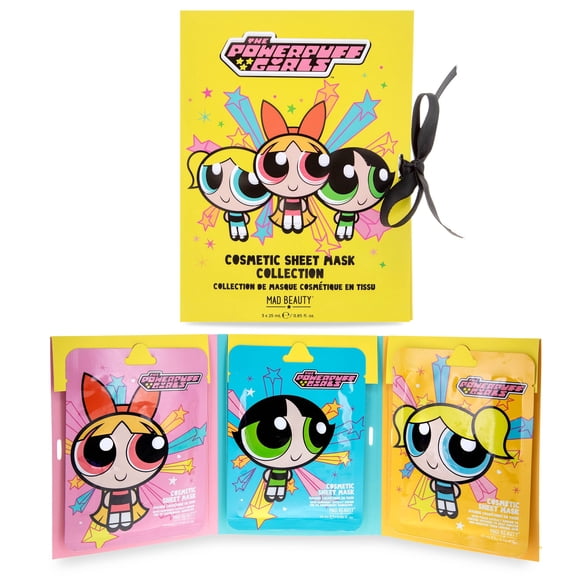 Mad Beauty Powerpuff Girls - Cosmetic Sheet Mask Collection, Peach, Raspberry, Blueberry Scent, 2.53 fl oz