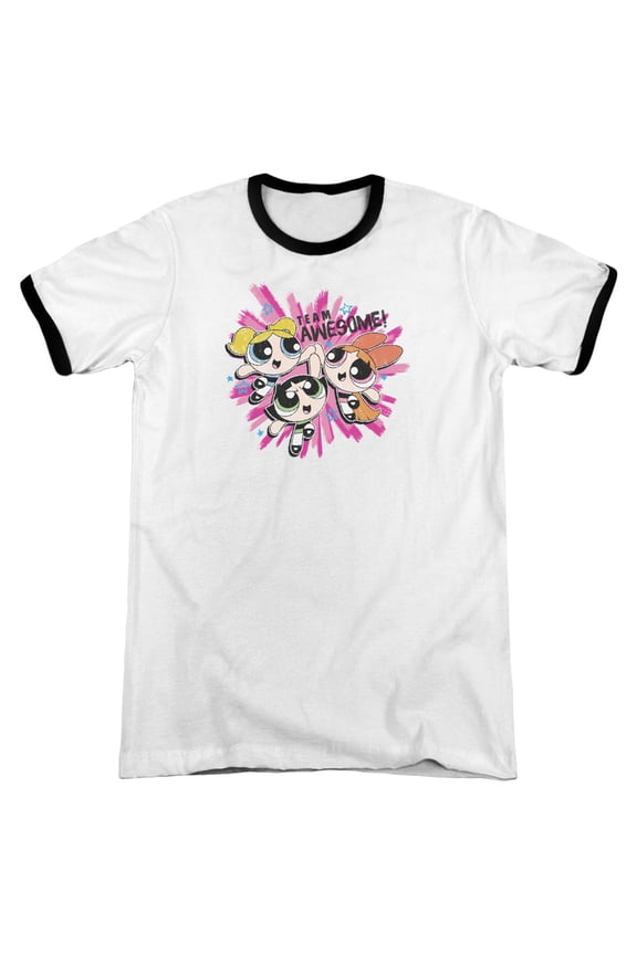 Powerpuff Girls Team Awesome Adult Ringer White/Black