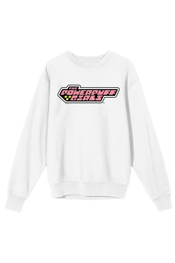 Powerpuff Girls Team Buttercup Crew Neck Long Sleeve White Adult Sweatshirt