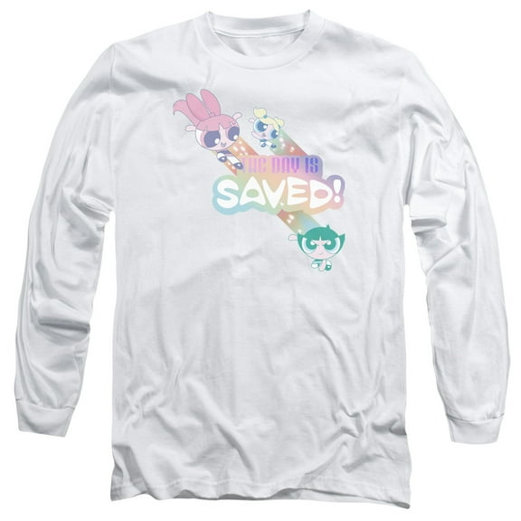 Powerpuff Girls The Day Is Saved Long Sleeve Adult 18/1 T-Shirt White
