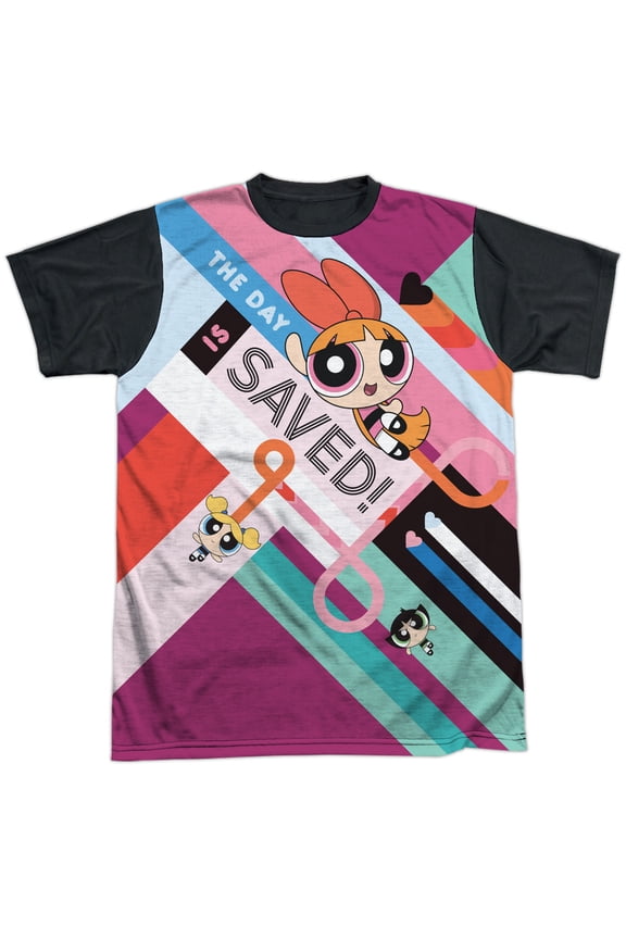 Powerpuff Girls - The Day Is Saved - Short Sleeve Black Back Shirt - XXX-Large