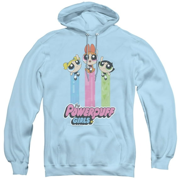Powerpuff Girls The Girls Fly Adult Pullover Hoodie Sweatshirt Light Blue