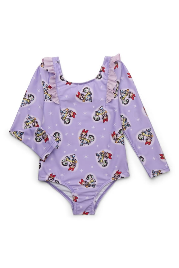 Character Toddler Girl Long- Sleeve Ruffle One- Piece Swimsuit, Sizes 12M-5T