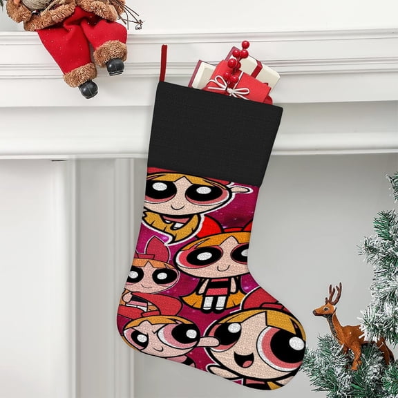 Powerpuff Girls Ultra soft velvet Christmas socks, Large Super Soft Christmas Stockings For Christmas Xmas Tree Holiday Fireplace Family Decor Gifts