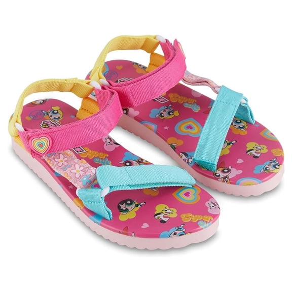 Powerpuff Girls Women's Sandals, Printed Double Strap Slip-on Backstrap Sandals Pink - 5/6