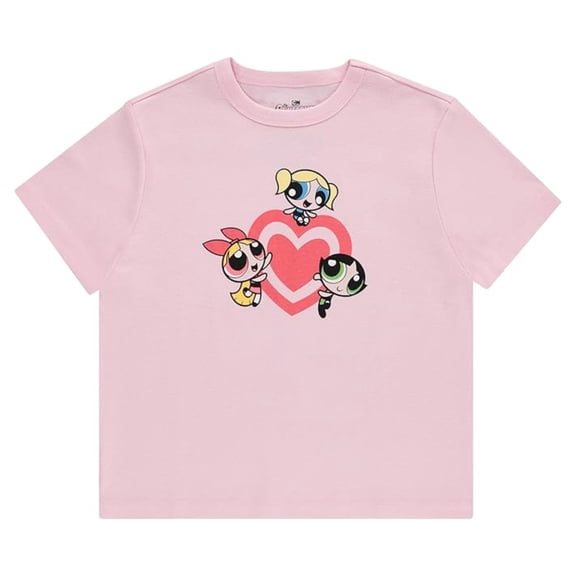 Powerpuff Girls Women's T-shirt, Classic Printed Cartoon Powerpuff Girls Shirt Light Pink – L