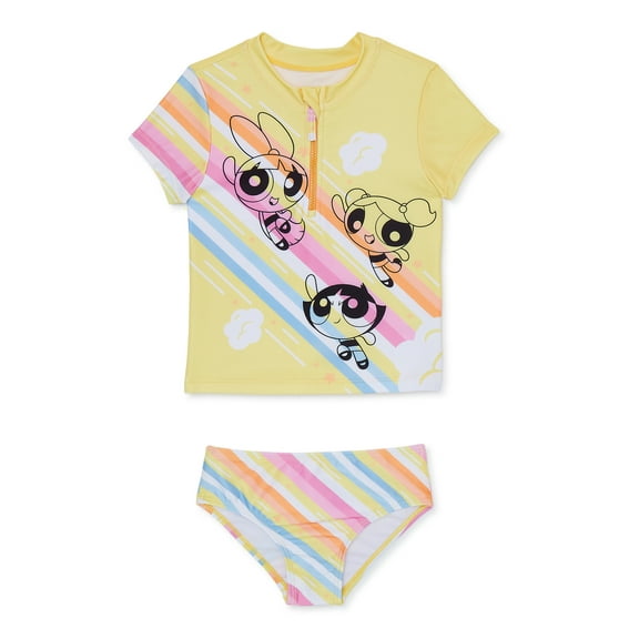 Powerpuff Toddler Girl Short Sleeve Rashguard and Swim Bottom Set, 2-Piece, Sizes 12M-5T