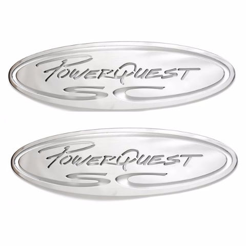 Powerquest Boat Logo Plates | 13 3/4 x 3 7/8 Inch Stainless (Pair)