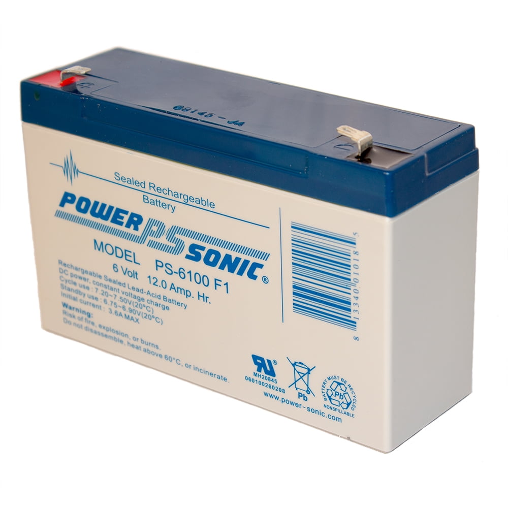 Powersonic PS-6100F1 - 6 Volt/12 Amp Hour Sealed Lead Acid Battery with 0.187 Fast-on Connector