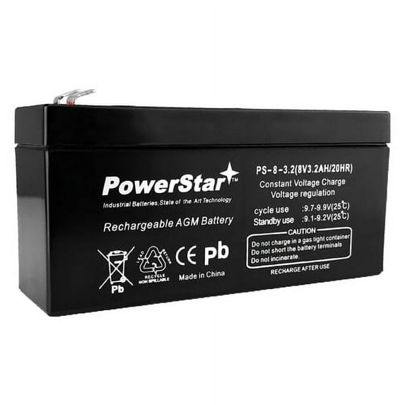 Powerstar 8V 3.2Ah AGM SLA Battery With F1 Terminals Sealed Lead Acid SLAA8-3.2F